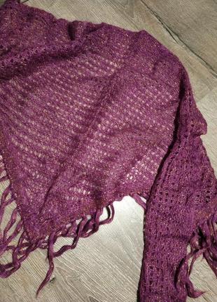 Сиренивый фиолетовый шерстяной шарф палантин платок с золотой ...