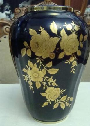 Шикарная ваза кобальт позолота 24 карата фарфор германия
