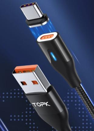 Магнитный USB кабель в оплётке TOPK AM63 быстрая зарядка и пер...