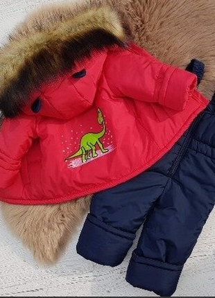 Зимовий комбінезон з діно, костюм (полукомбез + курточка)