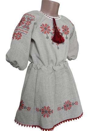 Комплект для девочки на льне блузка с рукавом 3/4 и пышная юбочка