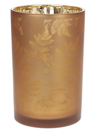 Подсвечник стеклянный с рисунком Листья, цвет - коричневый, 18см
