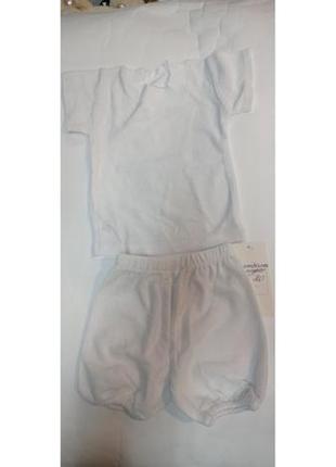 Летний комплект белый футболка и шорты для малышей 50-86 рост
