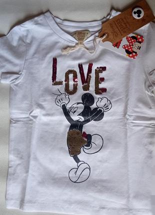 Детская белая футболка disney для девочки паетки minnie mouse