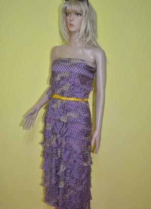 Сиреневое фиолетовое платье юбка в пол костюм с рюшами велюр m...