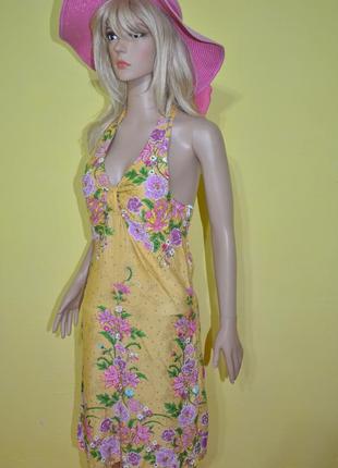 Шикарное желтое платье расшитое бисером,цветочное,цветочный пр...