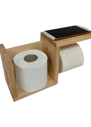 Деревянный настенный держатель для туалетной бумаги с полочкой