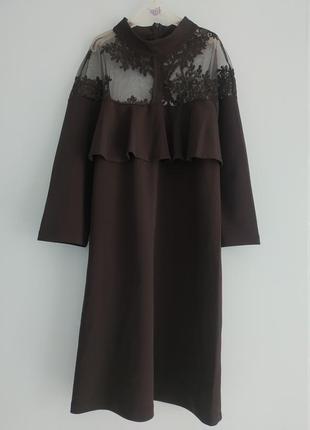 Элегантное итальянское черное платье с гипюром