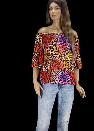 Новая яркая брендовая блузка quiz с цветным леопардовым принто...