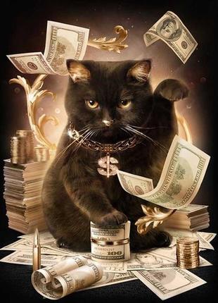 Набір алмазної мозаїки вишивки Грошовий кіт чорний кішка Мільй...