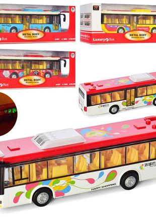 Автобус 6011B (16шт) металл, инер-й,20см,муз, зв,св, двери отк...
