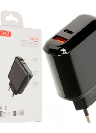 Зарядний пристрій XO L42 LCD 1USB/1Type-C, PD/QC3.0, 18W 3A ад...