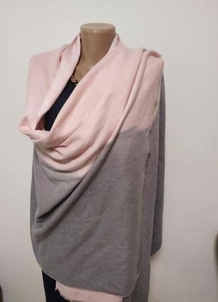 Великий теплий кашеміровий шарф палантин finn flare рожевий сірий