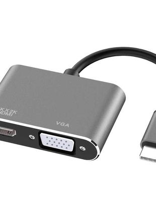 Адаптер USB type-C 4 в 1 на HDMI VGA USB 3.0 и USB-C хаб переходн