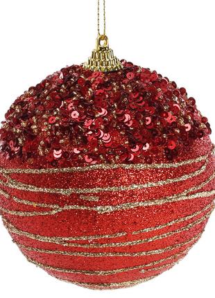 Набор (12шт.) ёлочных шаров с декором 10см, цвет - красный