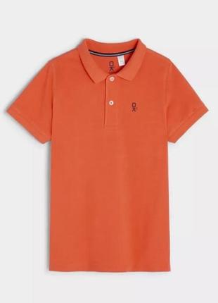 Бавовняна сорочка-поло okaidi з короткими рукавами, помаранчев...