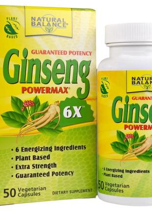 Natural Balance, Ginseng Powermax 6X, 50 вегетарианских капсул...