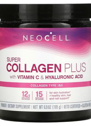 Neocell, Super Collagen Plus, коллаген с витамином C и гиалуро...