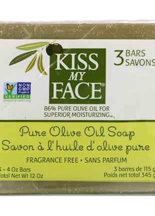 Kiss My Face, мыло с чистым оливковым маслом, без отдушек, 3 б...