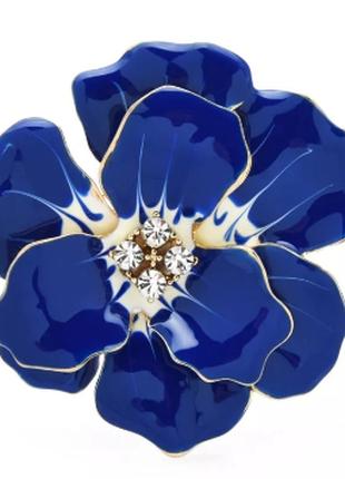 Крупная брошь брошка 2в1 кулон синий цветок эмаль металл электрик