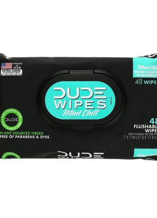 Dude Products, Смываемые салфетки, с мятой и охлаждением, 48 с...