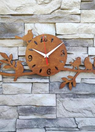 Настінний дерев'яний годинник з пташками з безшумним механізмом