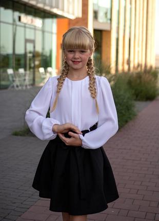 116 дитяча блузка біла для дівчинки, блузка белая детская школ...