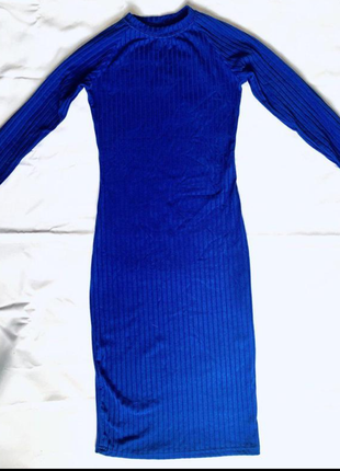 Платье в рубчик глубокого синего цвета