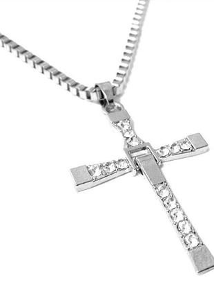 Хрест Домініка Торетто з ланцюжком, сріблястий, біжутерія куло...