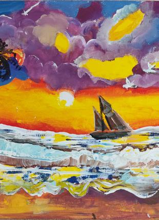Картина "Закат на берегу океана" размер 30Х40 см