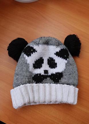Женская зимняя теплая шапка с ушками панда | шапочка пандочка ...