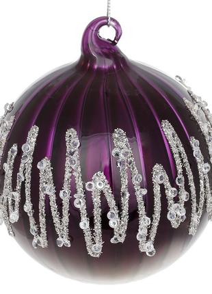 Набор (4шт.) ёлочных шаров с декором, 10см, цвет - пурпурный