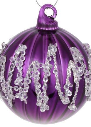 Набор (6шт.) ёлочных шаров с декором, 8см, цвет - пурпурный