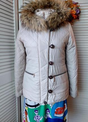 Теплая куртка на 🍁 осень ❄️ зима молочная бежевая л-50 размер
