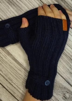 Вовняні чоловічі мітенки - в'язані рукавички без пальців (темн...
