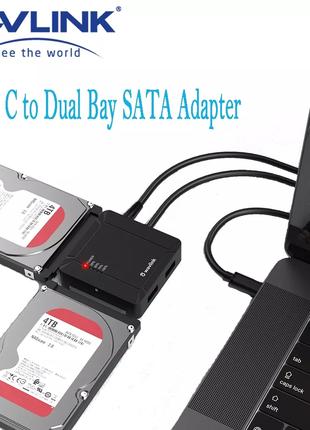 WAVLINK адаптер Dual Bay SATA HDD/SSD 2,5"/3,5" USB Type-C, Hub