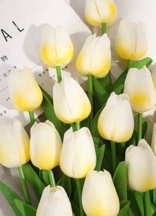 Штучні тюльпани жовто-білі - 5 штук, на вигляд і на дотик як живі