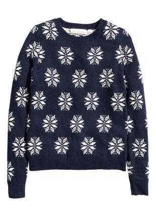 Темно синій светер h&m в сніжинки джемпер