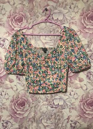 Топ блуза буфы цветочный принт primark размер l