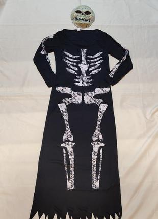 Женский карнавальный костюм скелет, маска