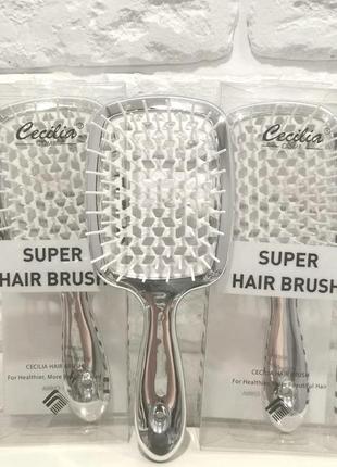 Расческа для волос super hair brush новая расцветка серебро пр...