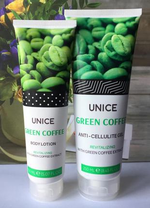 Антицелюлітний гель та лосьйон для тіла green coffe unice