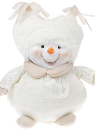 М'яка новорічна іграшка Сніговик у мохнатій шапці 28 см, колір...
