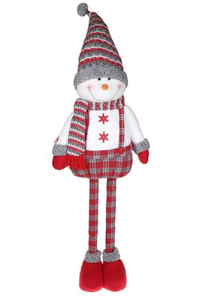 М'яка новорічна іграшка Сніговик 48 см, колір — білий із червоним