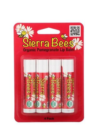 Sierra Bees,органические бальзамы для губ,гранат,4 штуки по 4,5 г