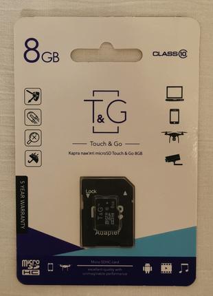 Карта памяти microSD T&G; 8GB 10 class (с адаптером)