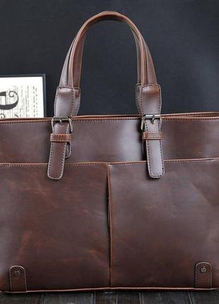 Мужской деловой портфель сумка для документов коричневый