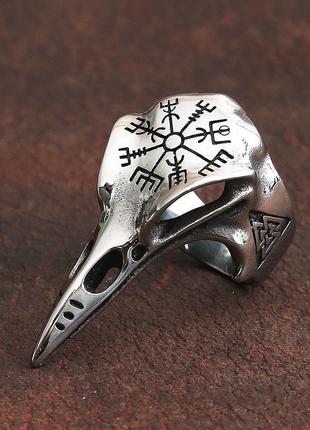 Мужское кольцо печатка череп ворона  vikings в стиле панк