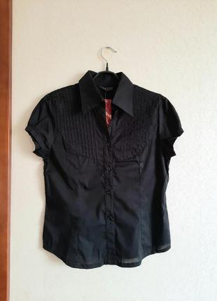 Хлопковая черная блуза рубашка с коротким рукавом