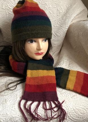 Тёплая шапочка шапка и шарфик шарф, шерсть в составе , набор